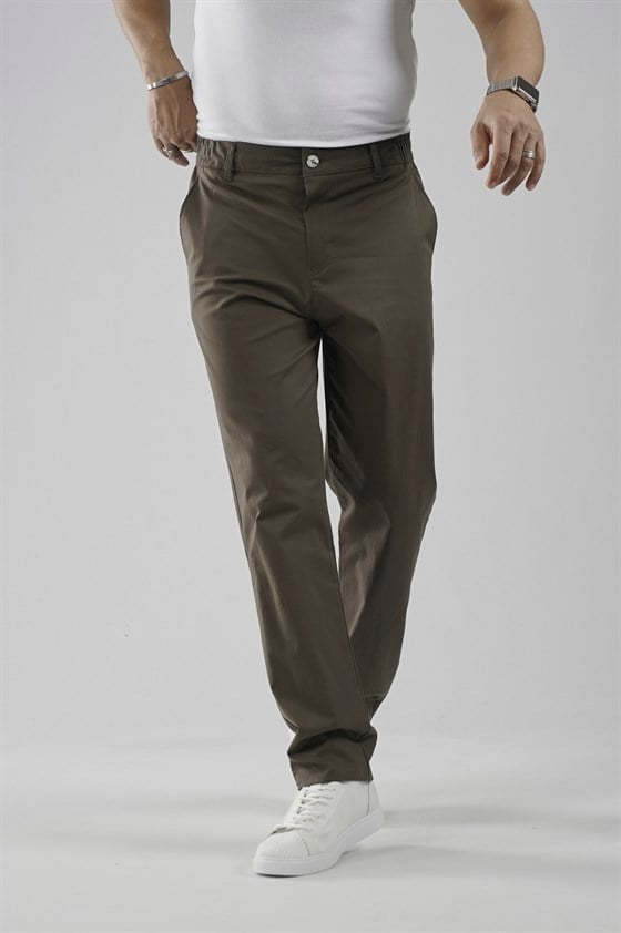 Image of Men's Regular Fit Chino Lycra Pants with Elastic Waistband