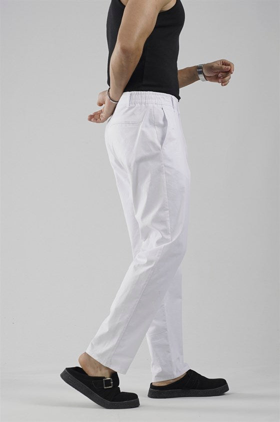 Image of Men's Regular Fit Chino Lycra Pants with Elastic Waistband