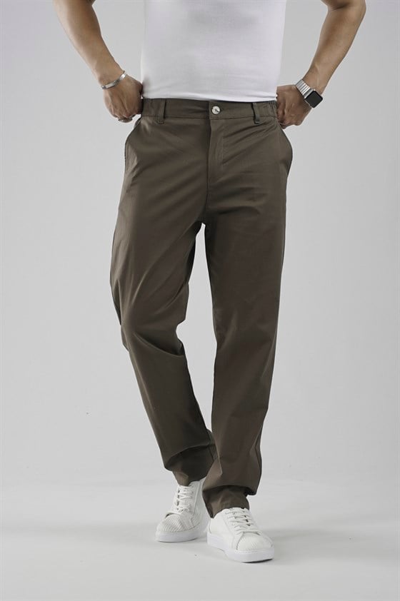 Image of Men's Regular Fit Chino Lycra Pants with Elastic Waistband