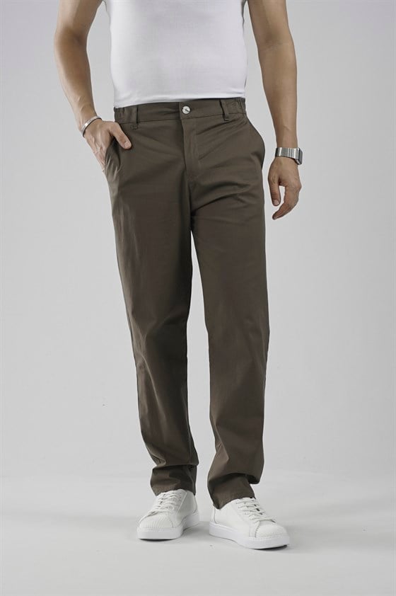 Image of Men's Regular Fit Chino Lycra Pants with Elastic Waistband