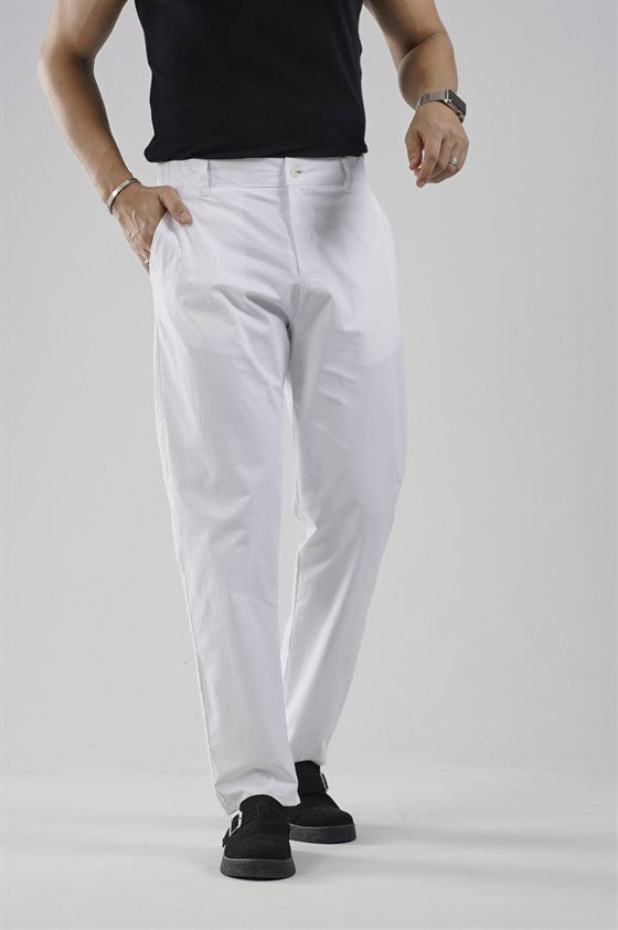 Image of Men's Regular Fit Chino Lycra Pants with Elastic Waistband