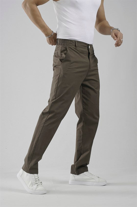 Image of Men's Regular Fit Chino Lycra Pants with Elastic Waistband