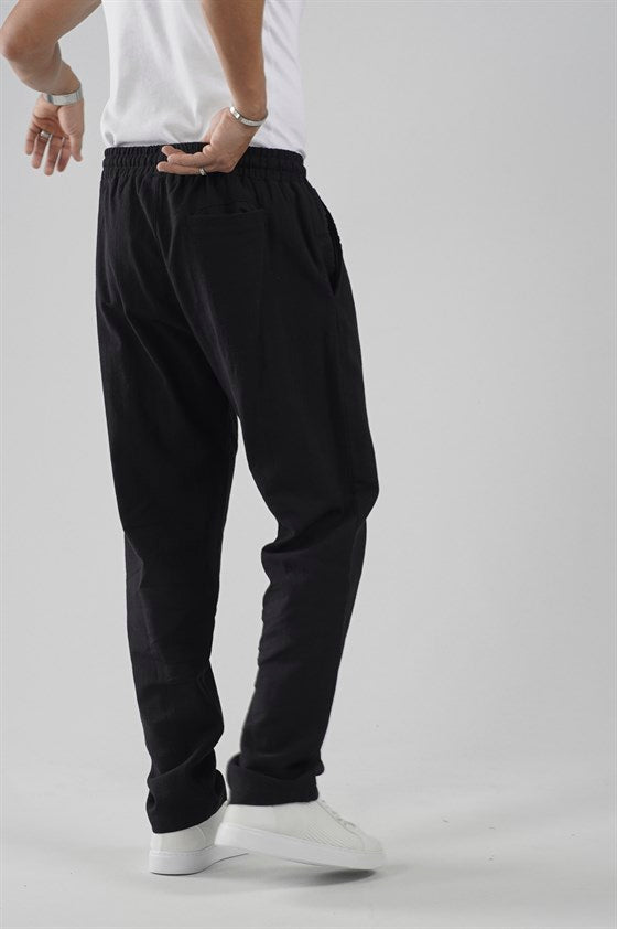 Image of Beli Lastikli Regular Kalıp Pamuklu Keten Pantolon