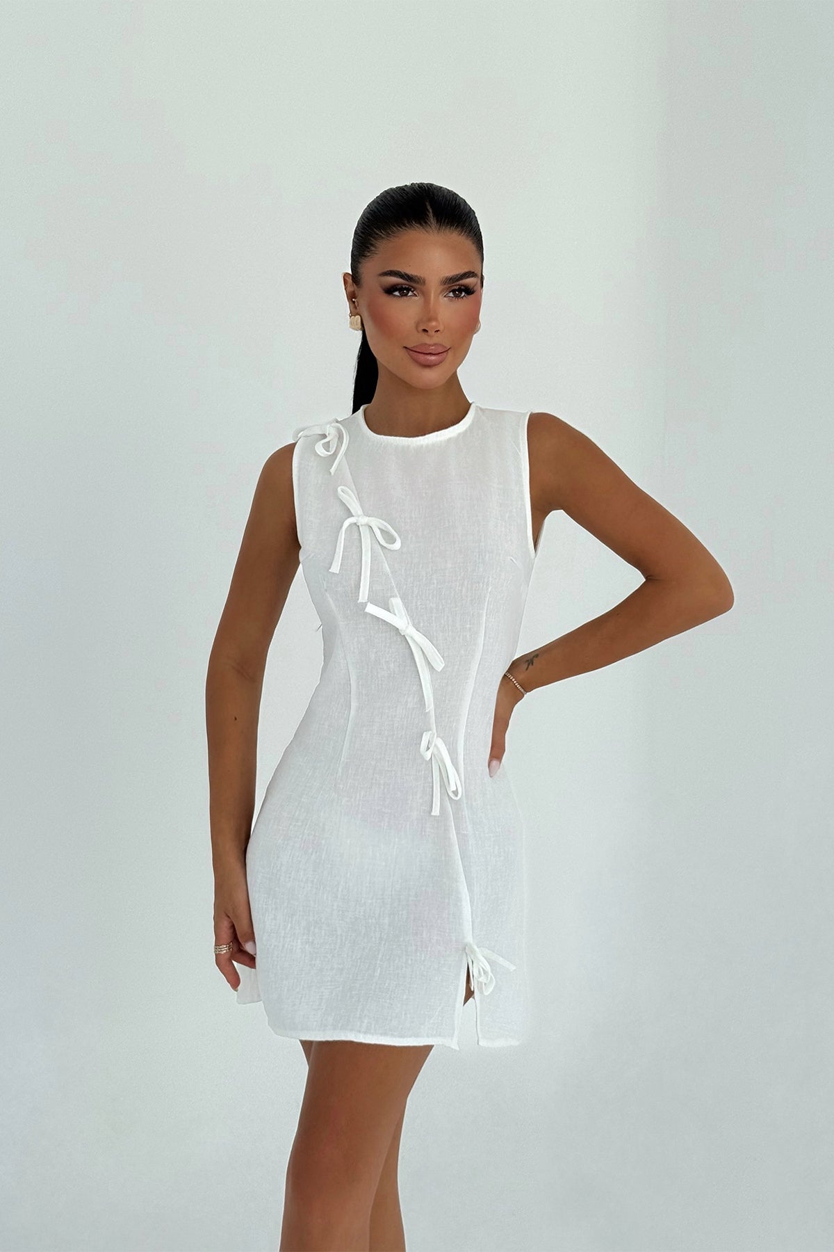 Image of Beyaz Kathy Mini Fiyonklu Elbise ATE-3187