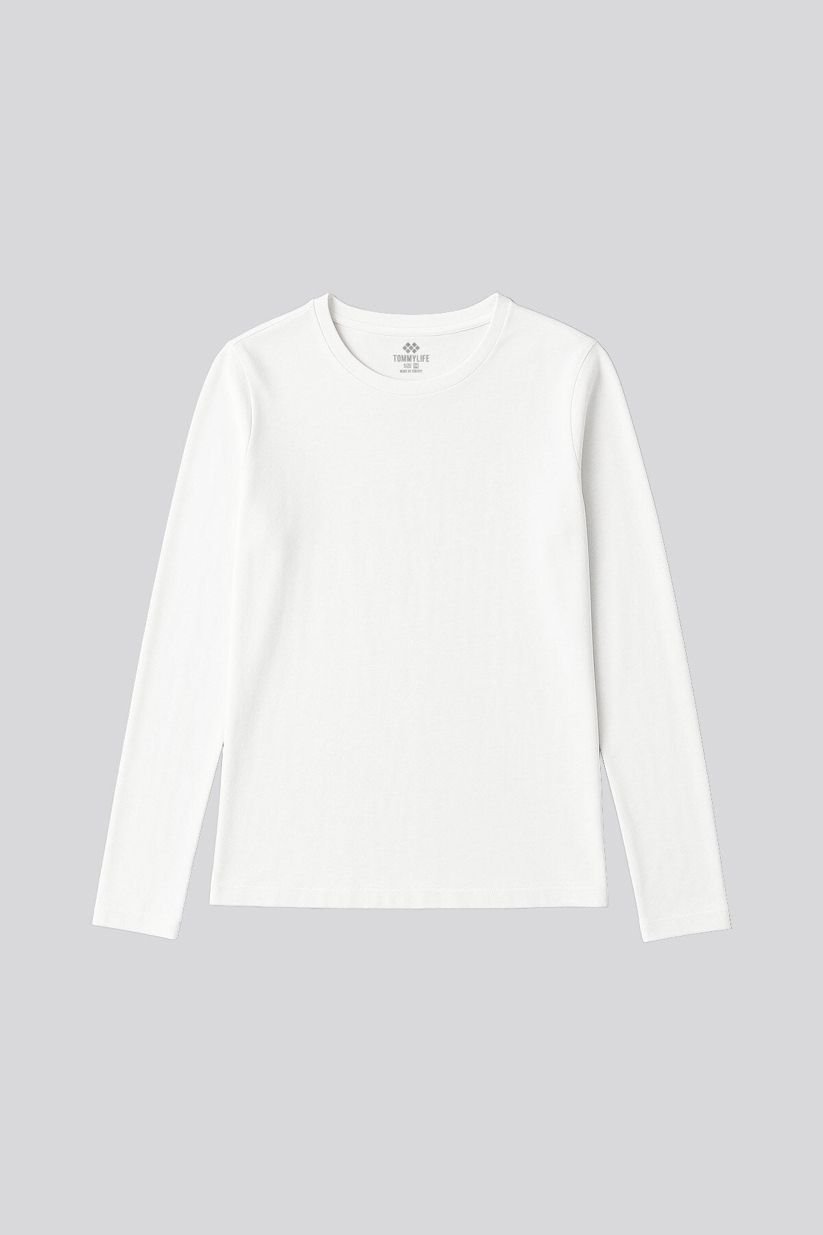 Image of Beyaz O Yaka Standart Fit Uzun Kollu Basic Kadın T-Shirt - 97312