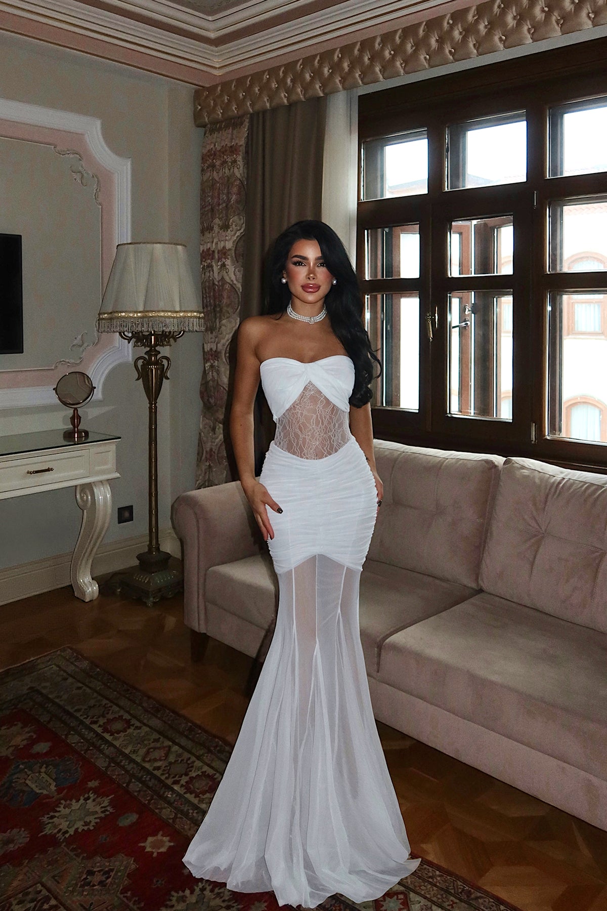 Image of Beyaz Priscilla Dantel Detaylı Elbise ATE-3595