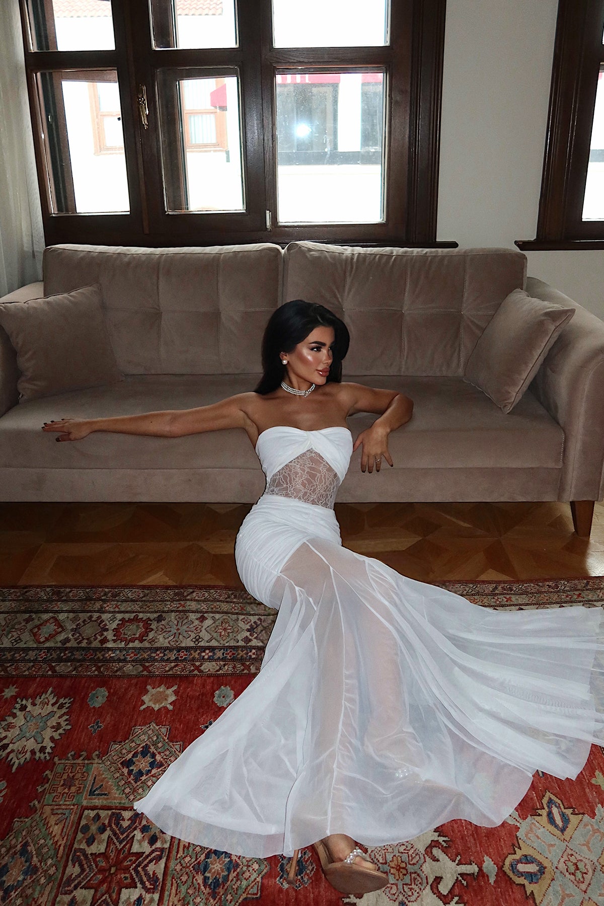 Image of Beyaz Priscilla Dantel Detaylı Elbise ATE-3595