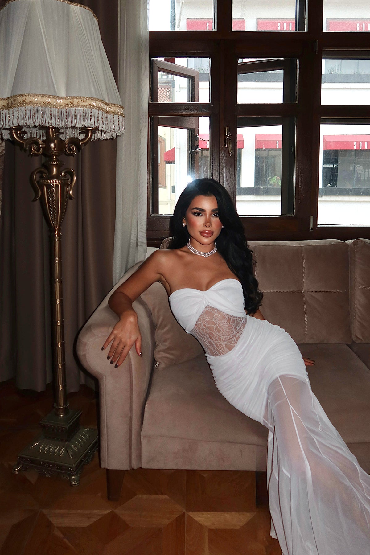 Image of Beyaz Priscilla Dantel Detaylı Elbise ATE-3595