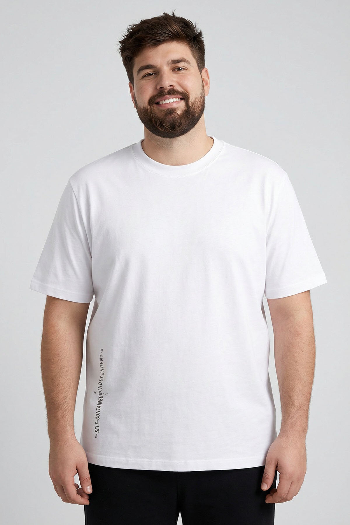Image of Beyaz Baskılı O Yaka Rahat Form Battal Büyük Beden Erkek T-Shirt - 88472