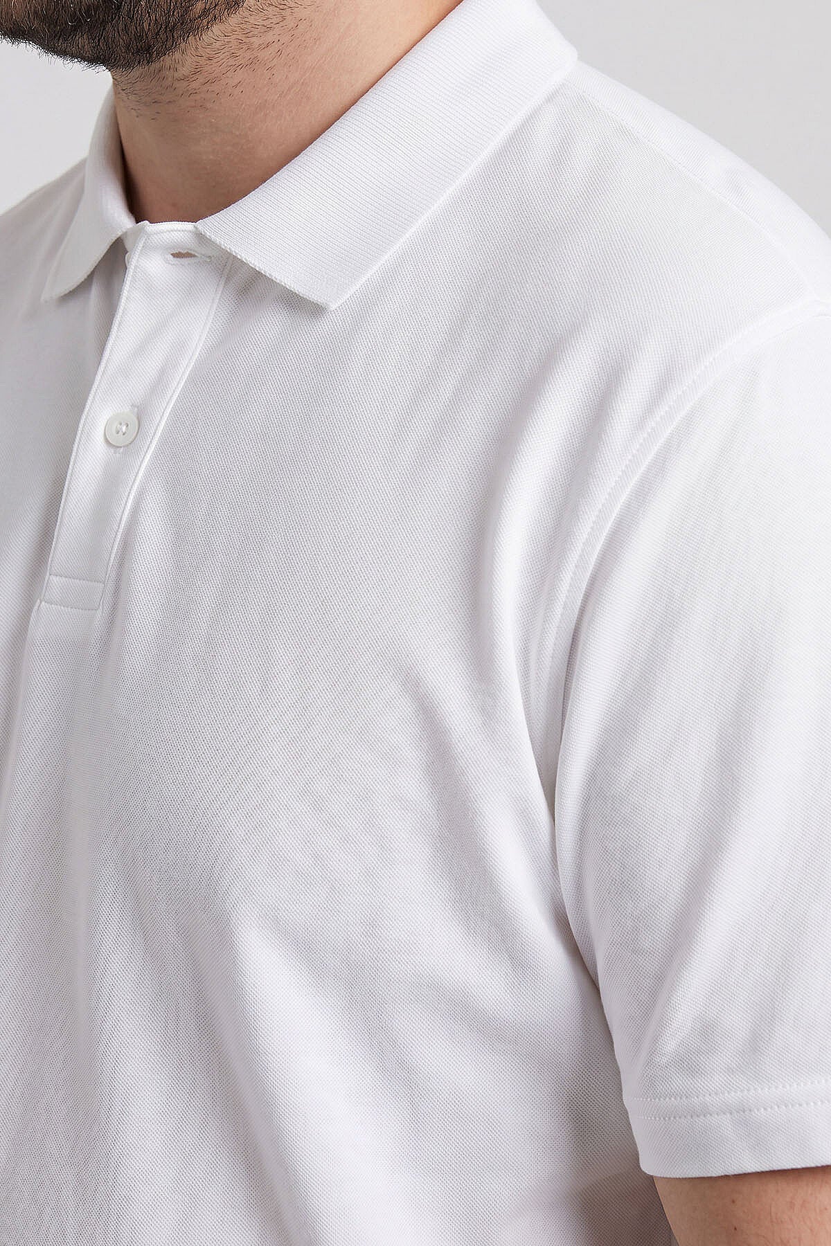 Image of Beyaz Polo Yaka Büyük Beden Battal Erkek T-Shirt - 88511