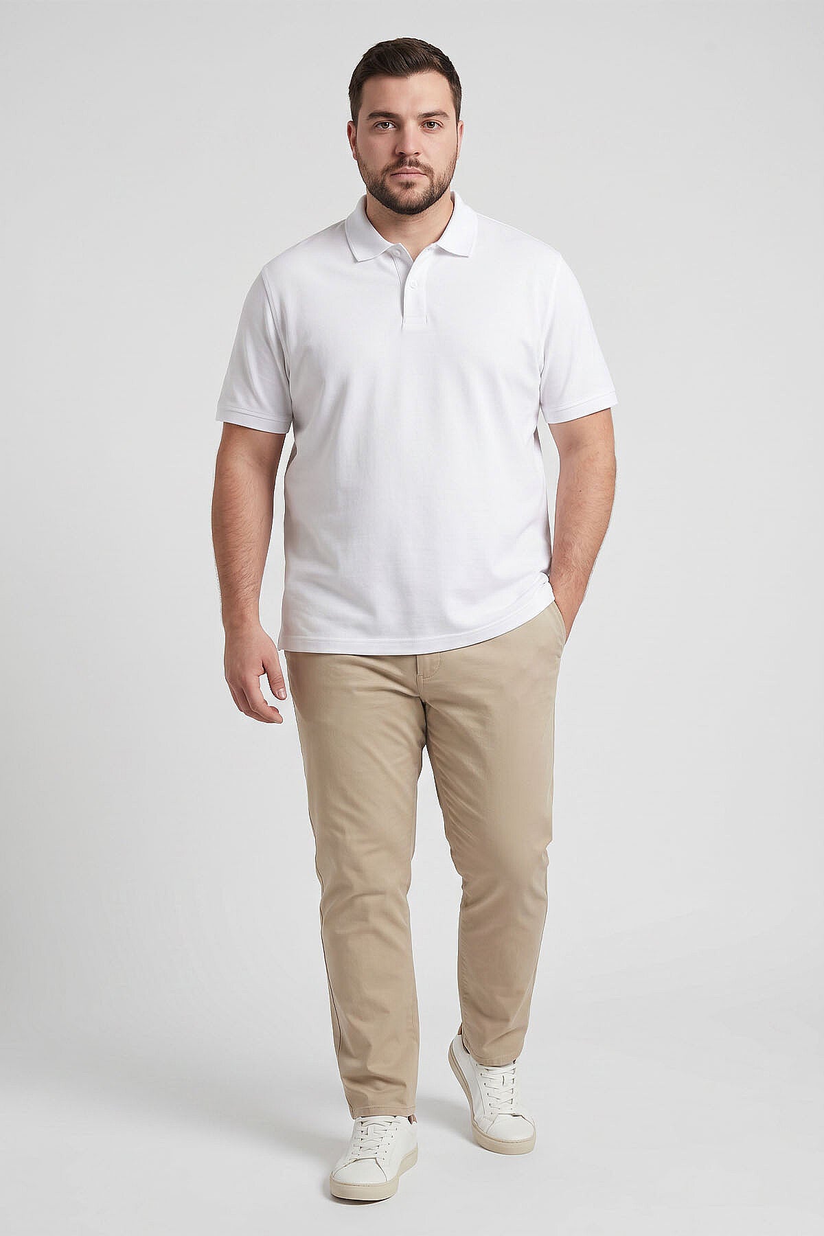 Image of Beyaz Polo Yaka Büyük Beden Battal Erkek T-Shirt - 88511