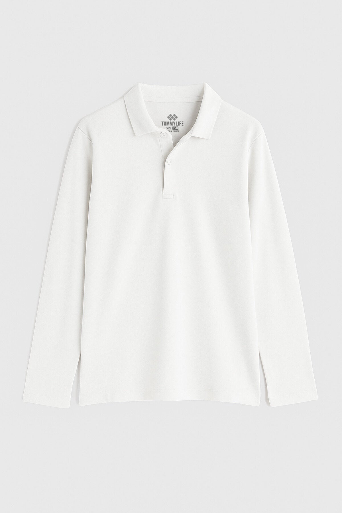 Image of Beyaz Polo Yaka Basic Uzun Kollu Unisex Çocuk T-Shirt - 11170