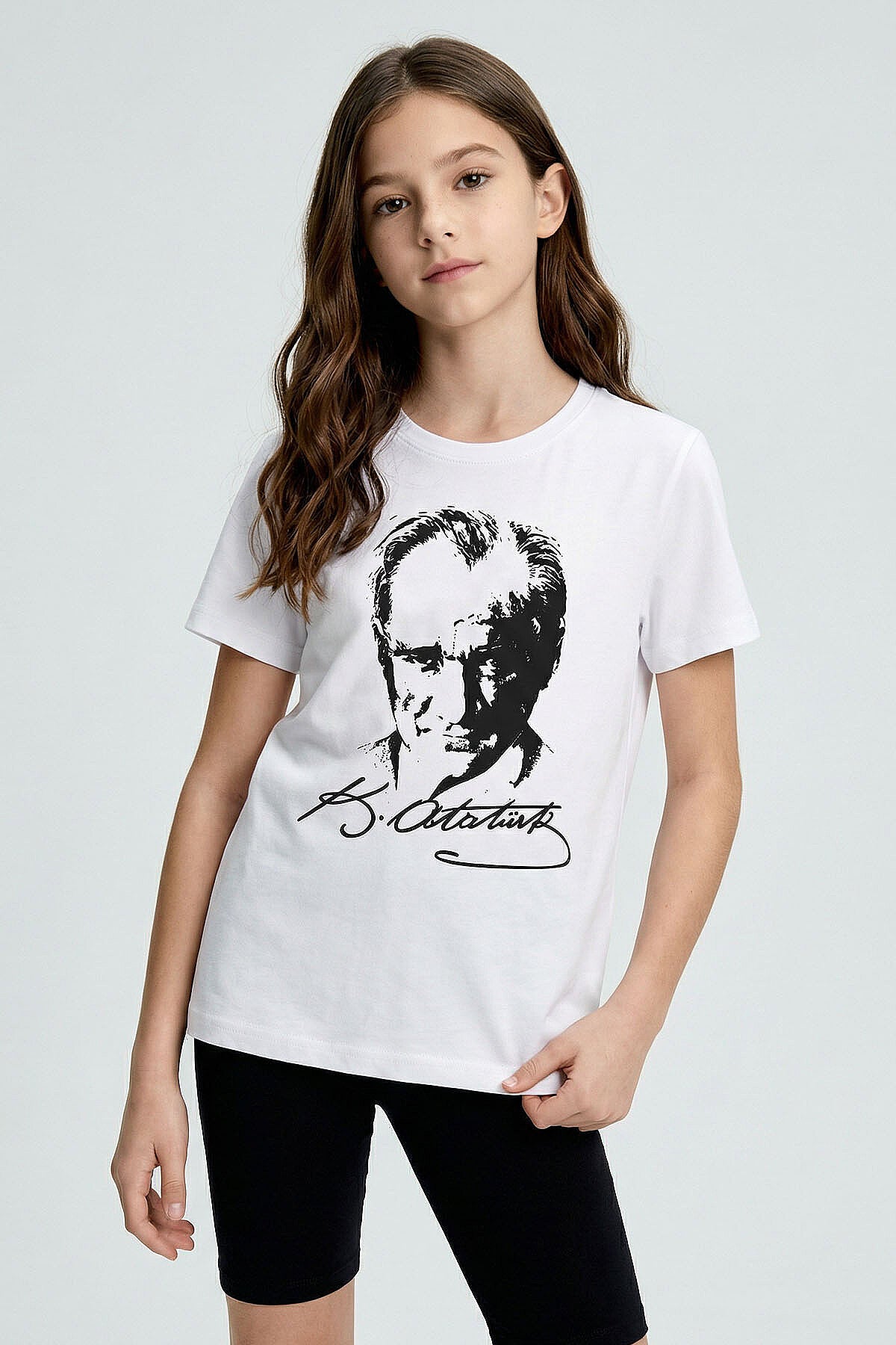 Image of Beyaz Atatürk Baskılı Unisex Çocuk T-Shirt - 11332