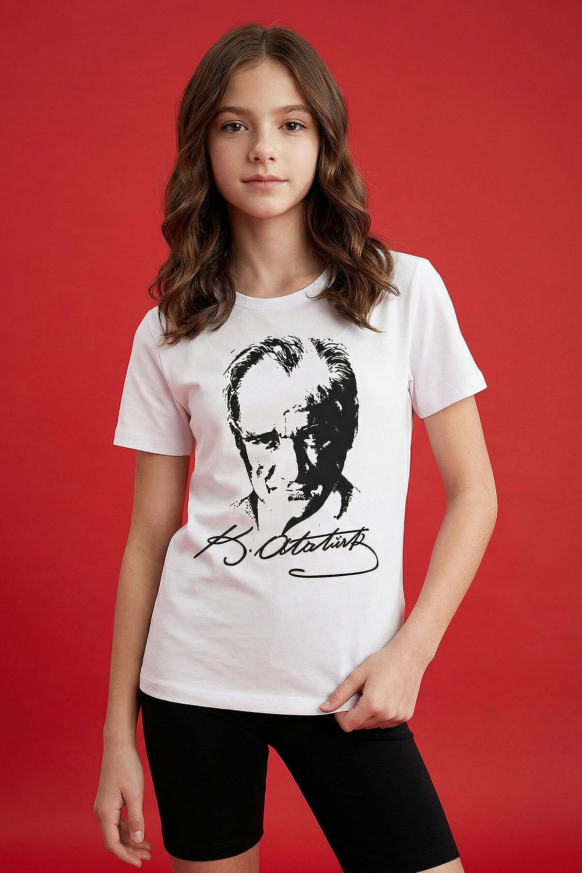 Image of Beyaz Atatürk Baskılı Unisex Çocuk T-Shirt - 11332