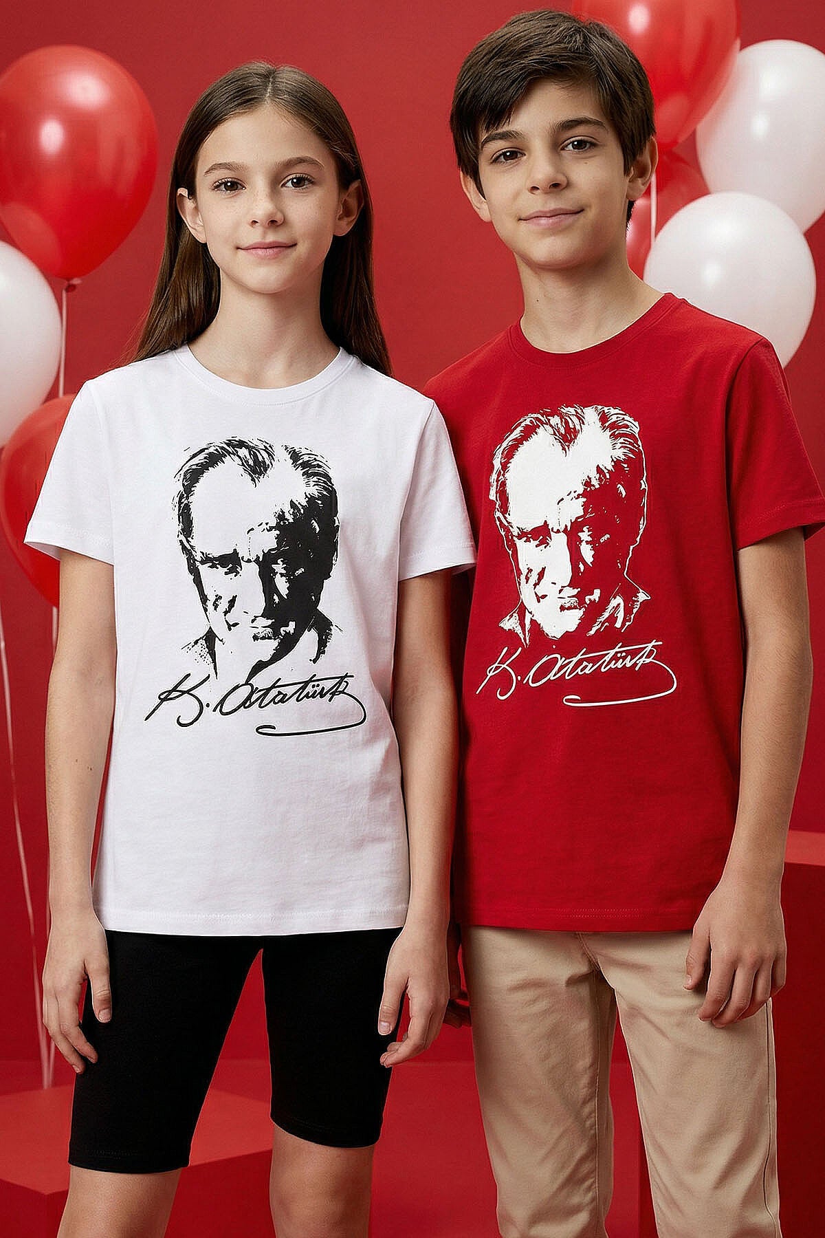 Image of Beyaz Atatürk Baskılı Unisex Çocuk T-Shirt - 11332