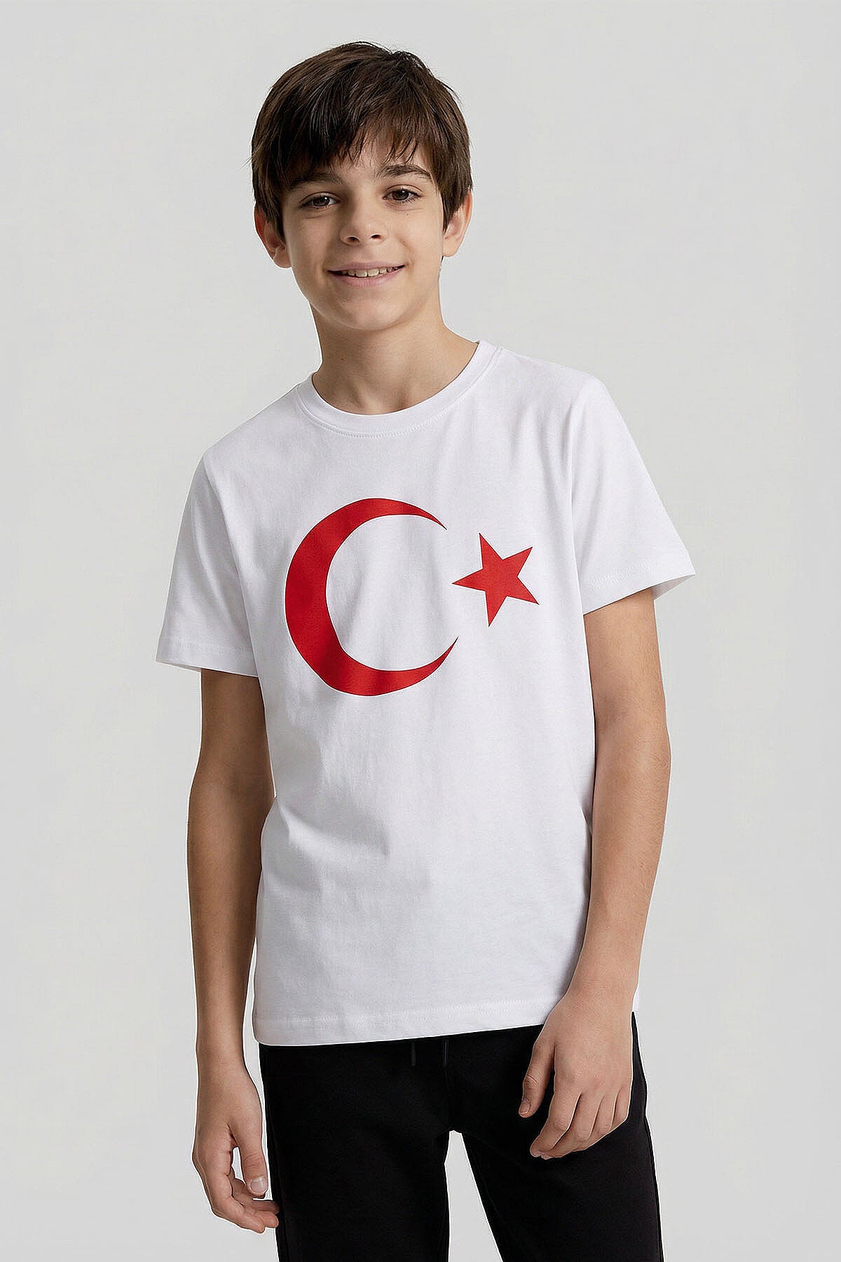 Image of Tricou unisex pentru copii cu imprimeu alb de semilună și stele - 11333