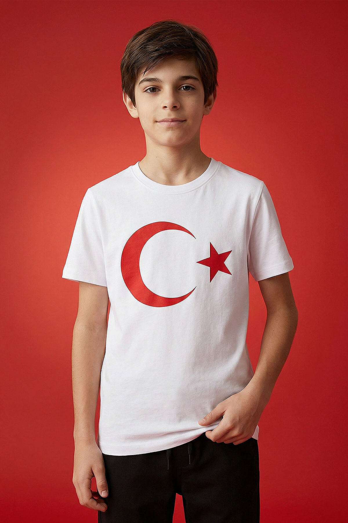 Image of Tricou unisex pentru copii cu imprimeu alb de semilună și stele - 11333
