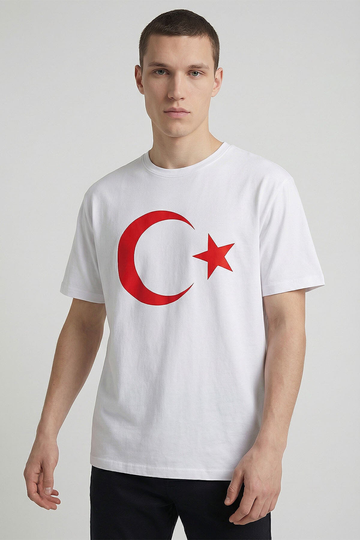 Image of Beyaz Ay Yıldız Baskılı Unisex T-Shirt - 88509
