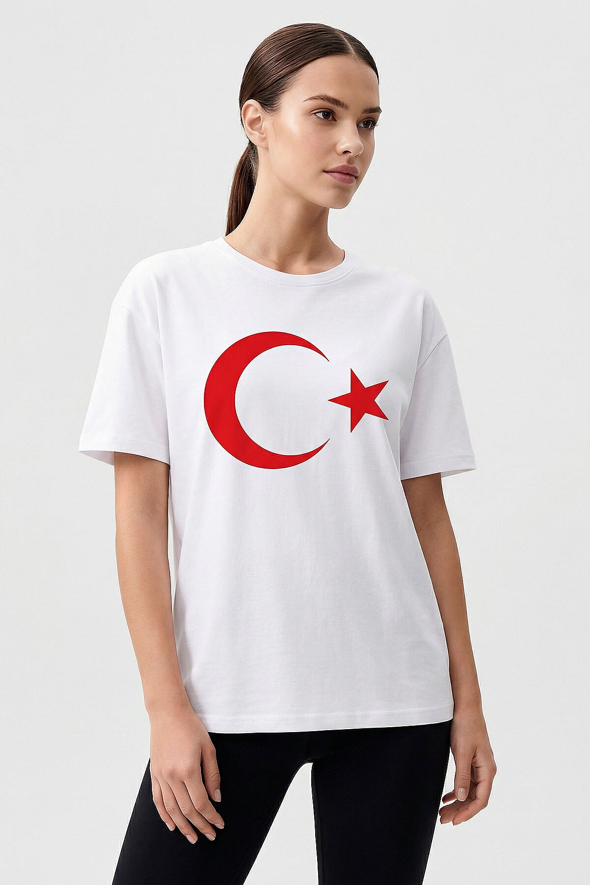 Image of Beyaz Ay Yıldız Baskılı Unisex T-Shirt - 88509