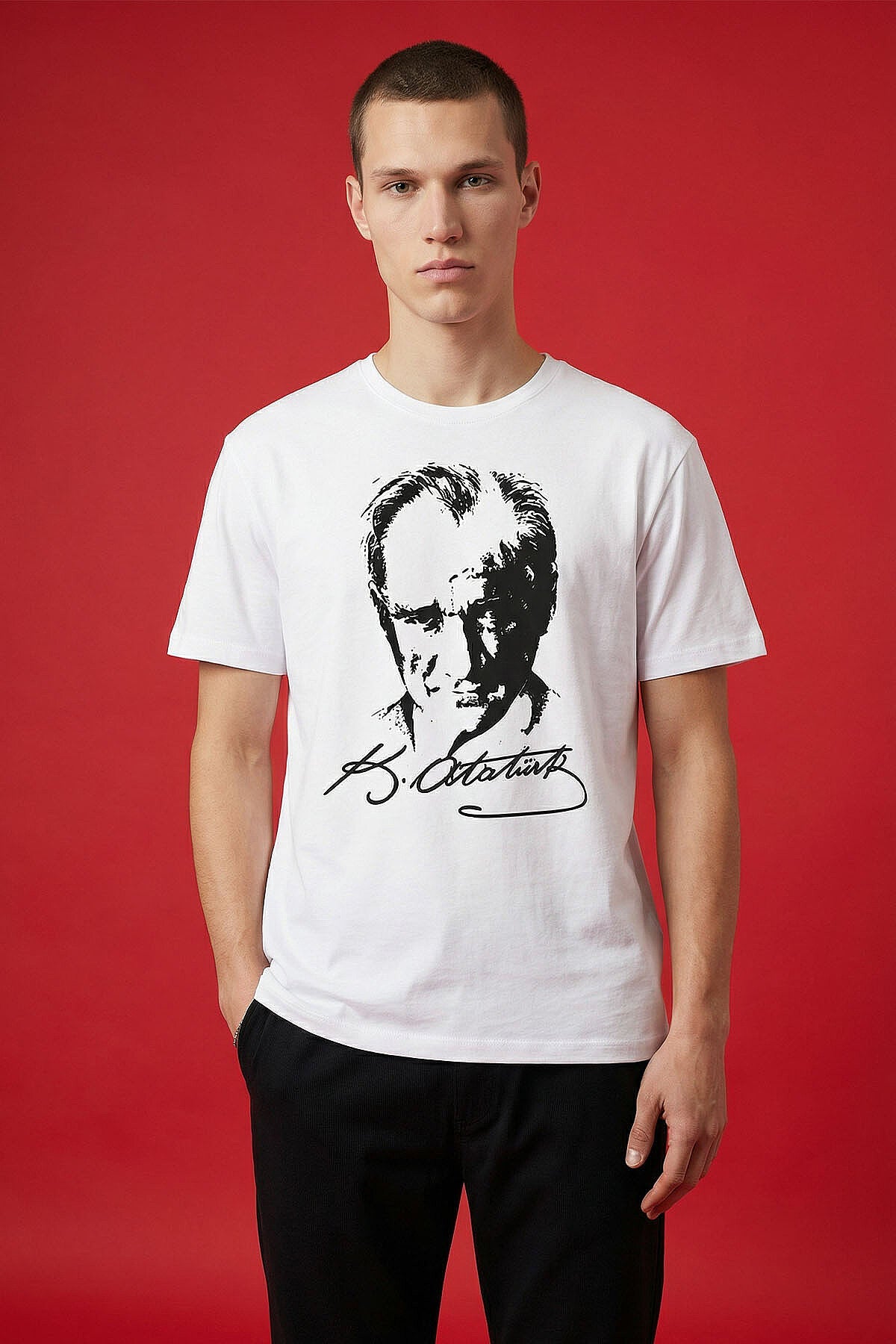 Image of Tricou unisex cu imprimeu alb cu stea și semilună - 88510