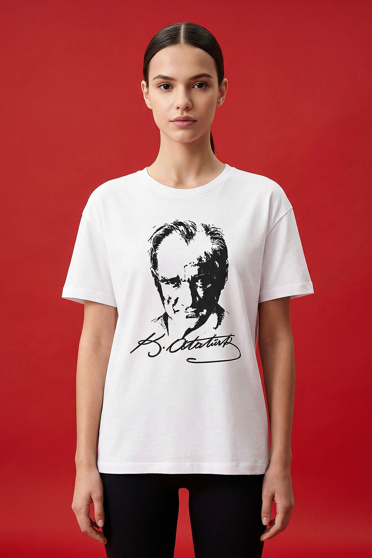 Image of Beyaz Ay Yıldız Baskılı Unisex T-Shirt - 88510