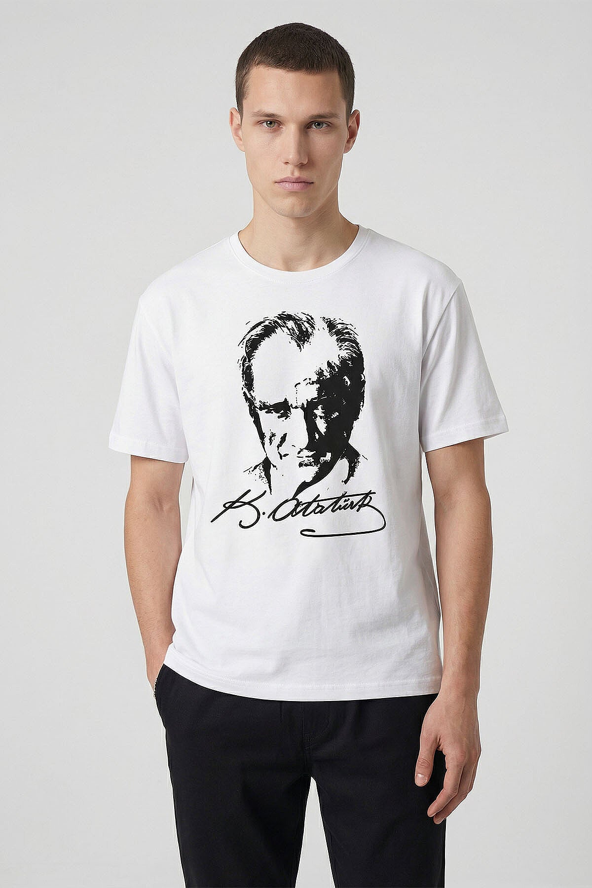 Image of Beyaz Ay Yıldız Baskılı Unisex T-Shirt - 88510