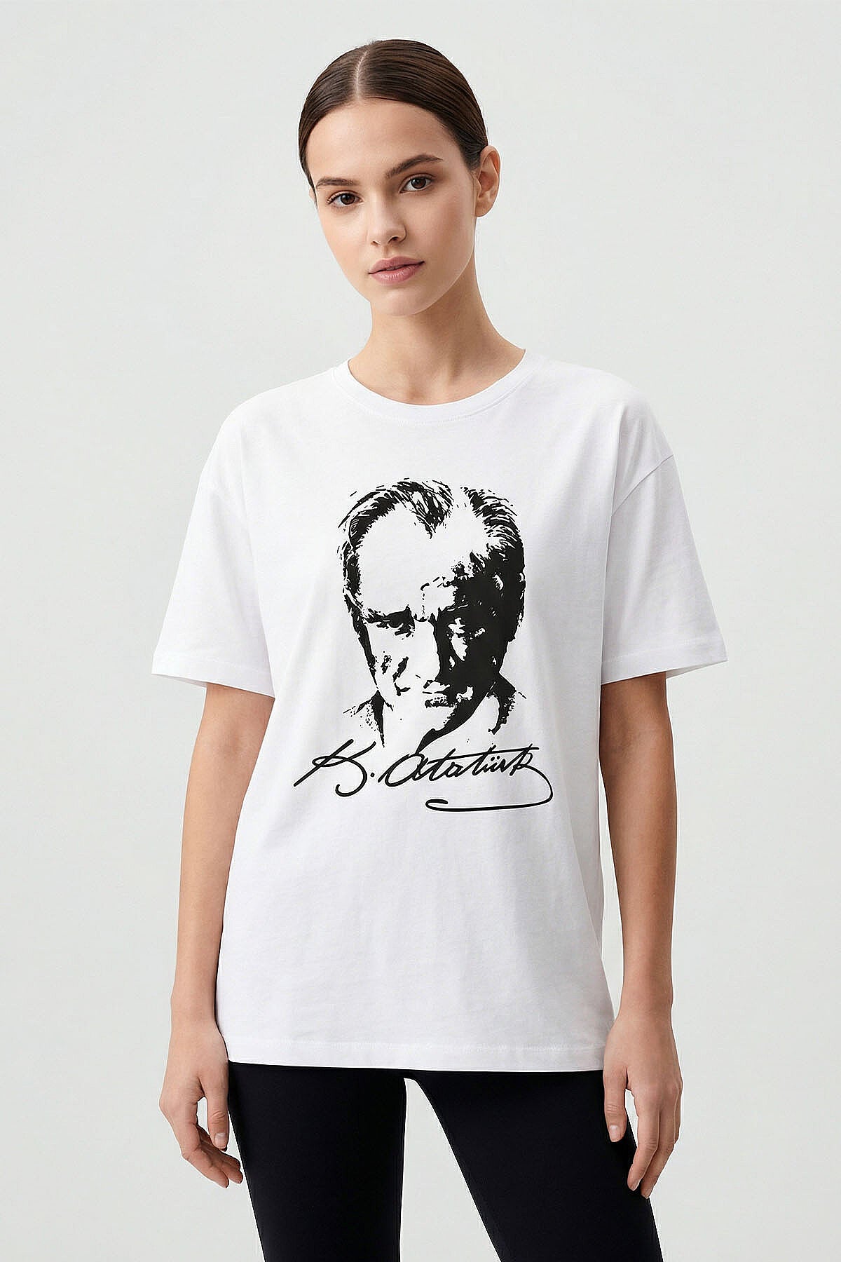 Image of Beyaz Ay Yıldız Baskılı Unisex T-Shirt - 88510