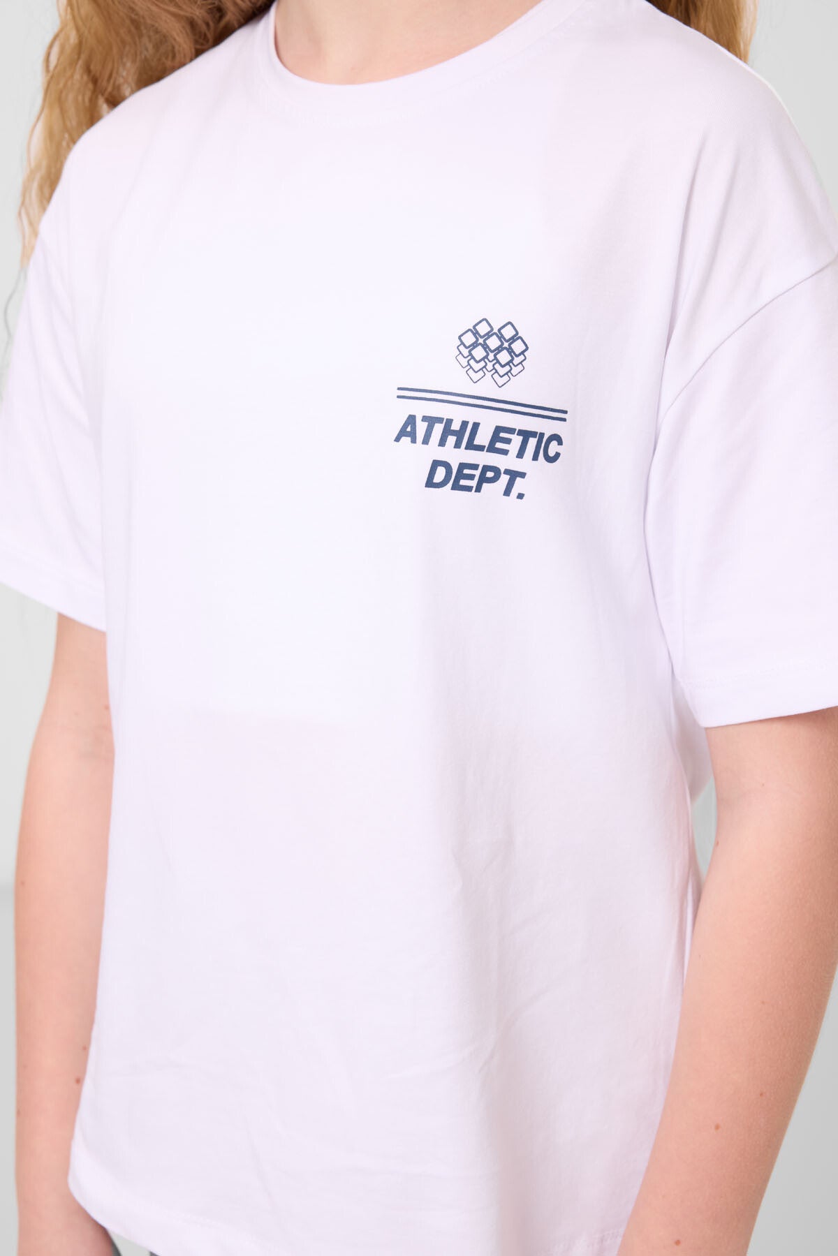 Image of Beyaz Pamuklu O Yaka Oversize Fit Baskılı Kız Çocuk T-Shirt - 75178