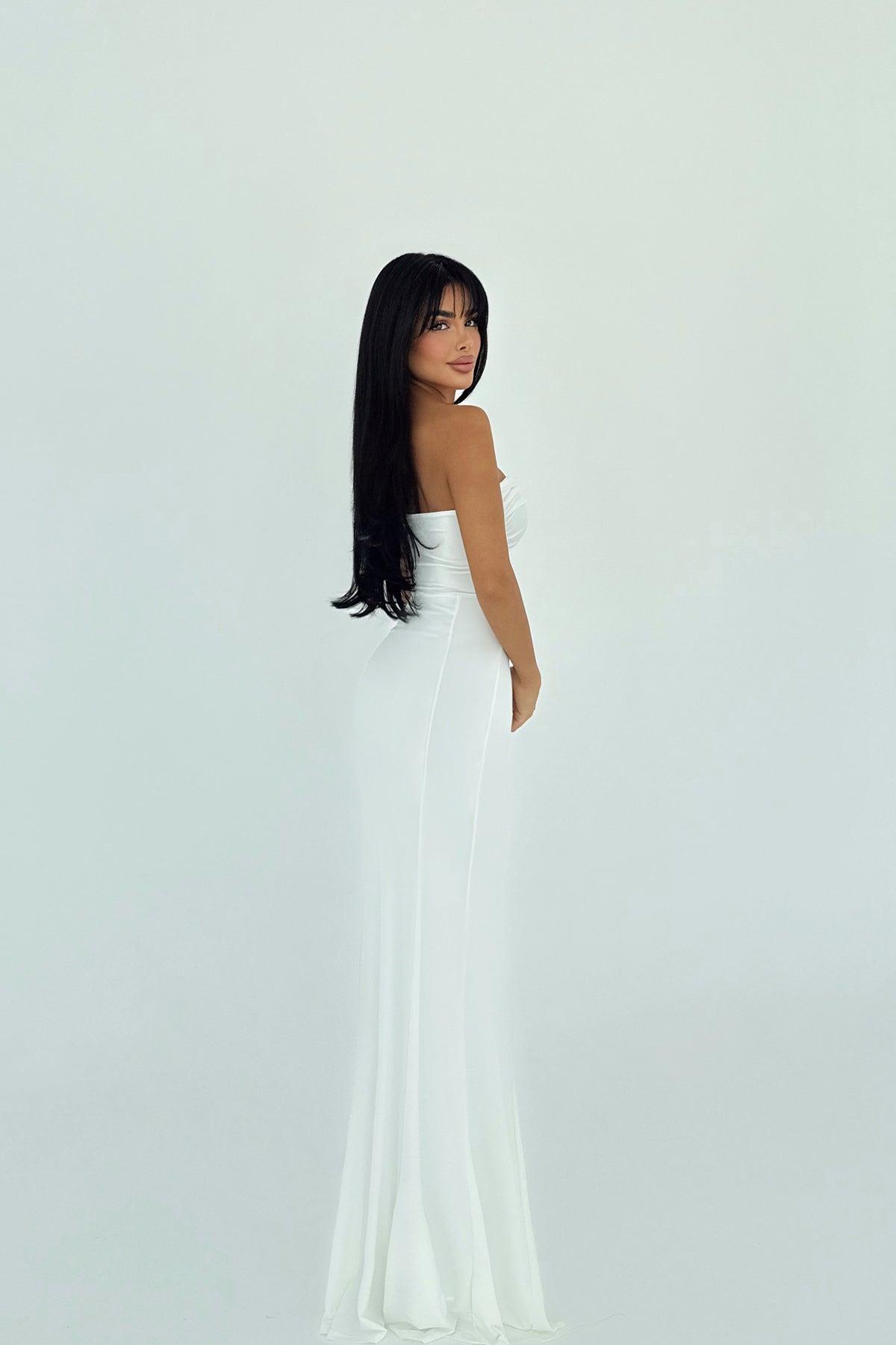 Image of Beyaz Kenley Uzun Elbise ATE-2909