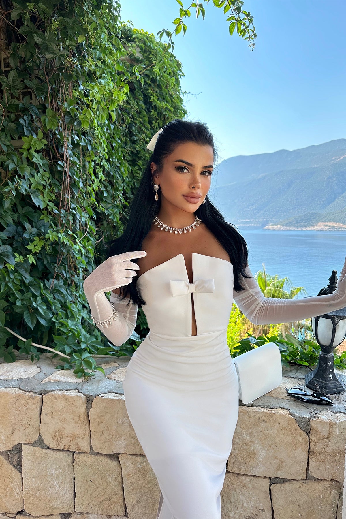 Image of Lıana Beyaz Tasarım Elbise ATE7415
