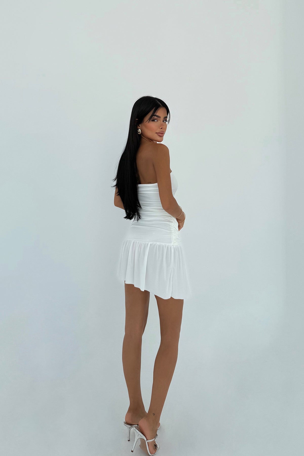 Image of Beyaz Jody Mini Taş Aksesuarlı Elbise ATE-3133