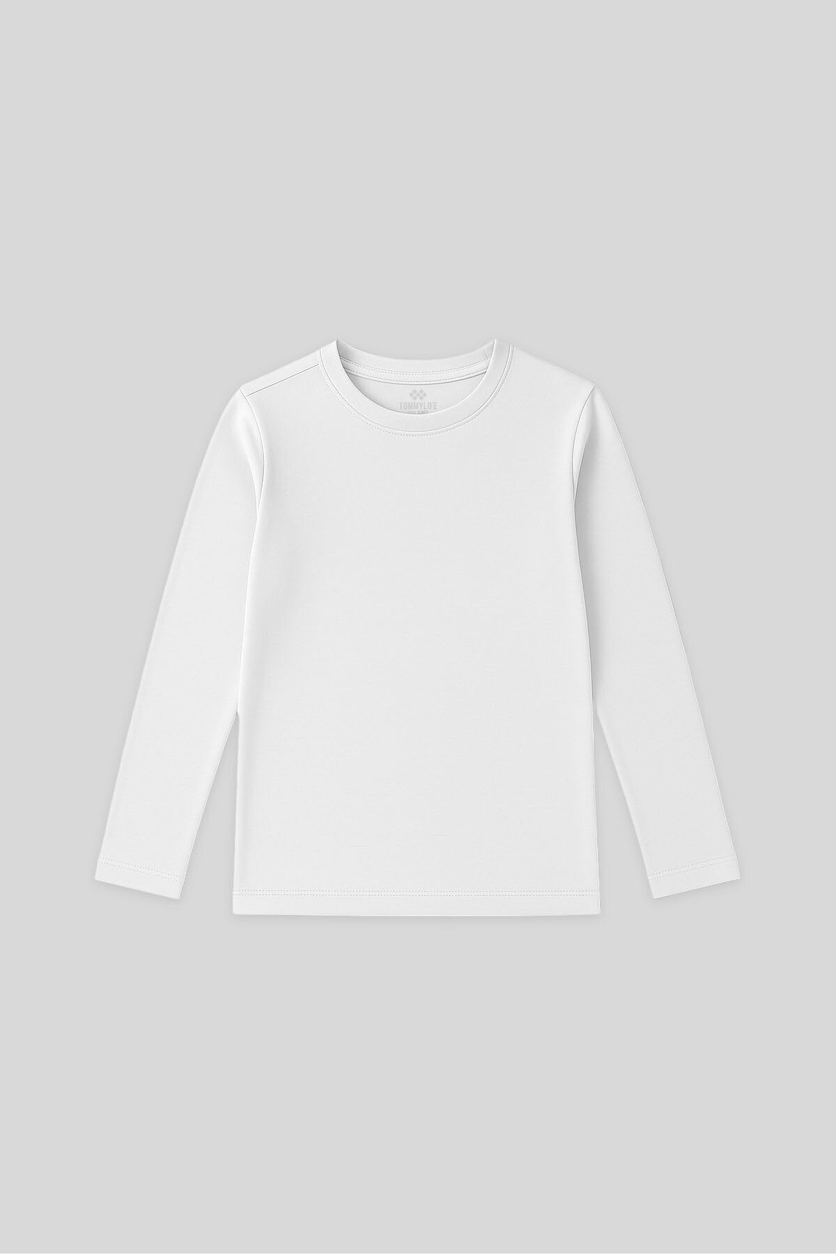 Image of Tricou unisex pentru copii, alb, cu guler rotund, croială standard, mânecă lungă - 11329