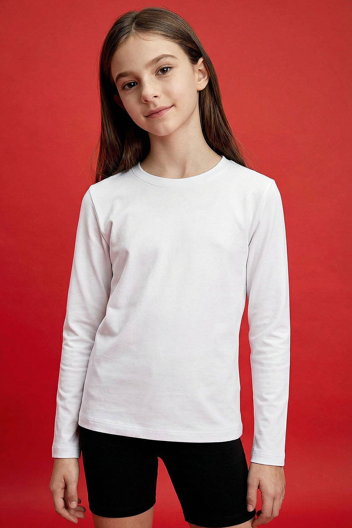 Image of Tricou unisex pentru copii, alb, cu guler rotund, croială standard, mânecă lungă - 11329