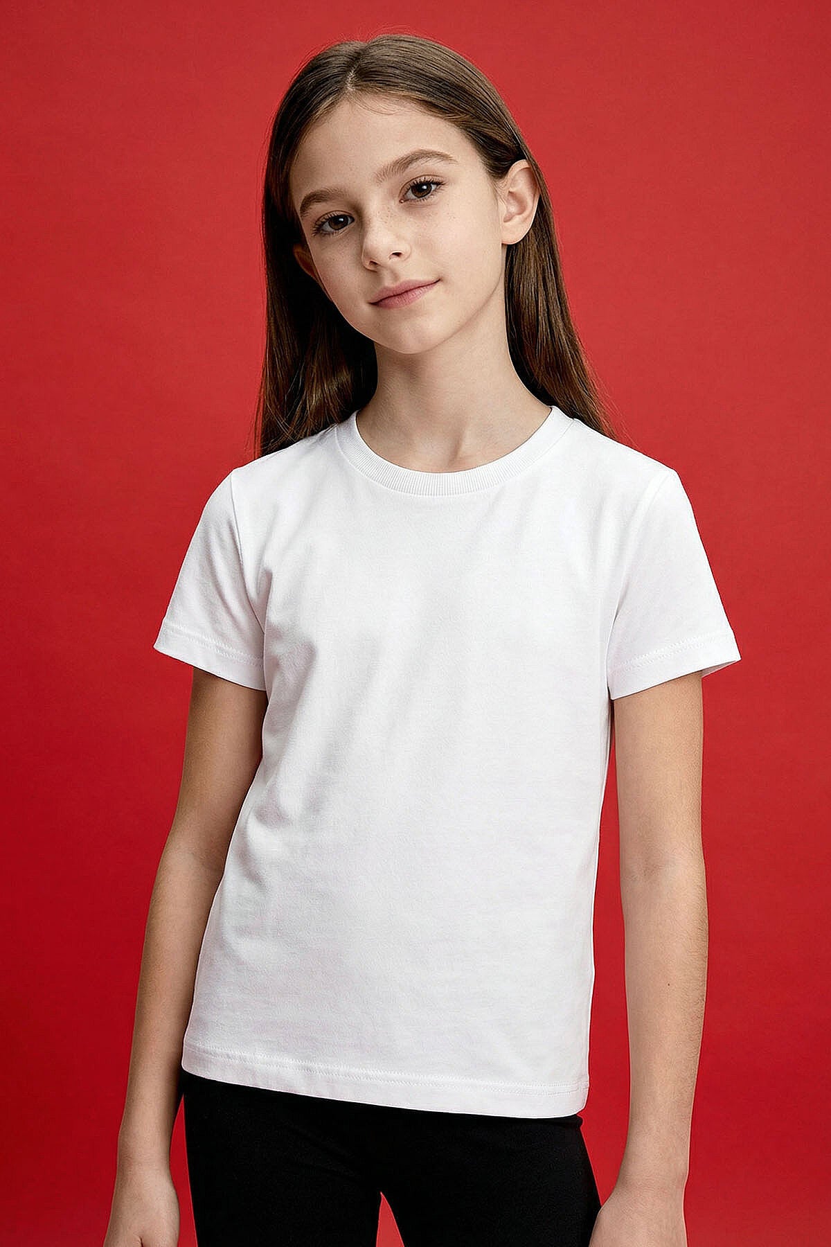 Image of Beyaz O Yaka Standart Fit Basic Unisex Çocuk T-Shirt - 11328