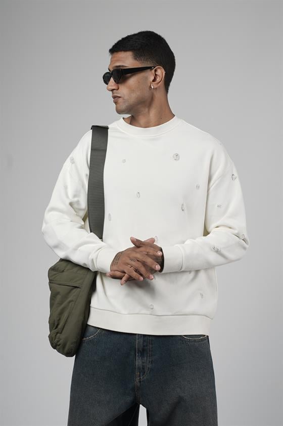 Image of Bisiklet Yaka Lazerli Oversize Kalıp Erkek Sweatshirt