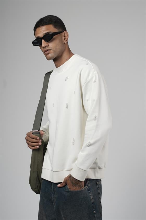 Image of Bisiklet Yaka Lazerli Oversize Kalıp Erkek Sweatshirt
