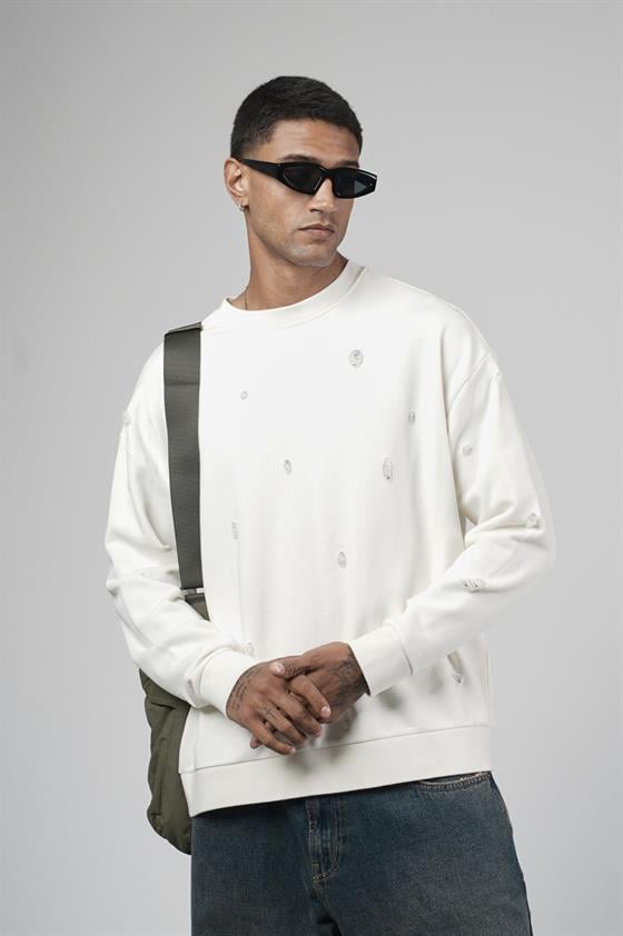 Image of Bisiklet Yaka Lazerli Oversize Kalıp Erkek Sweatshirt
