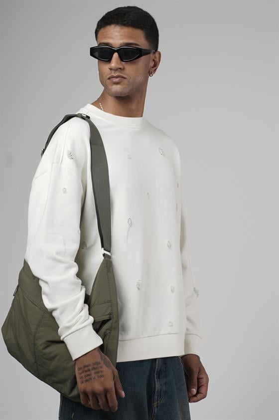 Image of Bisiklet Yaka Lazerli Oversize Kalıp Erkek Sweatshirt