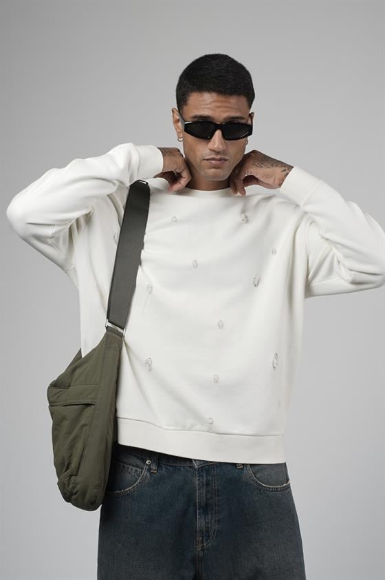 Image of Bisiklet Yaka Lazerli Oversize Kalıp Erkek Sweatshirt
