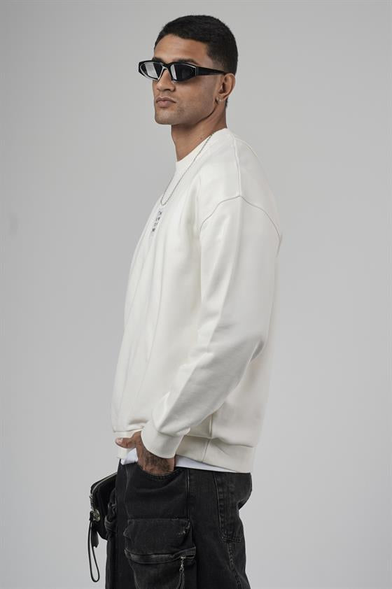 Image of Crew Neck Oversize Basic Men's Sweatshirt with Front Label Detail