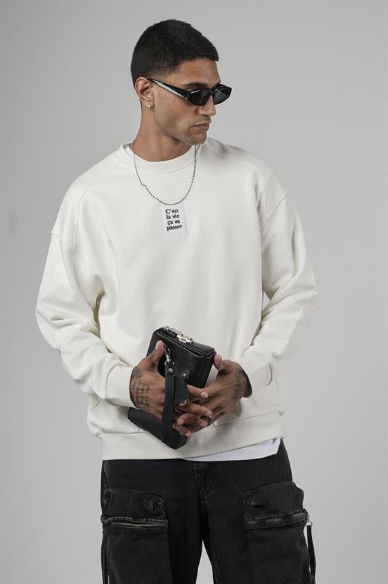 Image of Crew Neck Oversize Basic Men's Sweatshirt with Front Label Detail