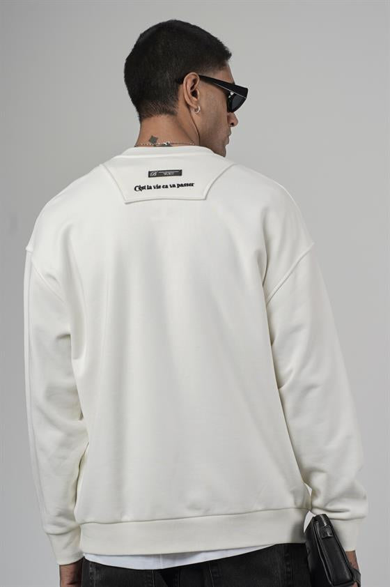 Image of Crew Neck Oversize Basic Men's Sweatshirt with Front Label Detail