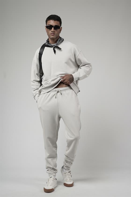 Image of Set pantaloni cu glugă, croială oversize, cu guler rotund