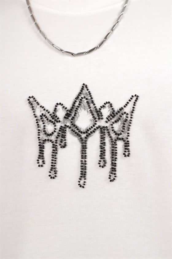 Image of Crew Neck Oversize Men's T-Shirt with Rhinestone Logo Detail