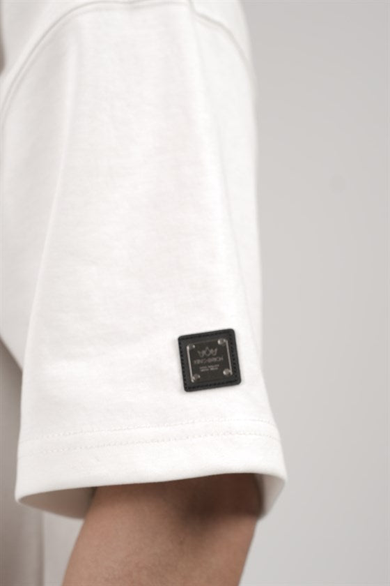 Image of Crew Neck Oversize Men's T-Shirt with Rhinestone Logo Detail