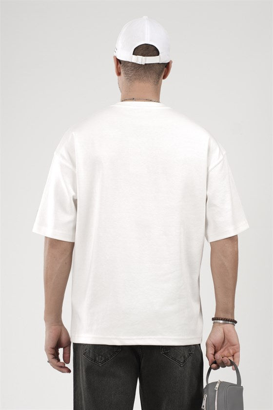 Image of Crew Neck Oversize Men's T-Shirt with Rhinestone Logo Detail