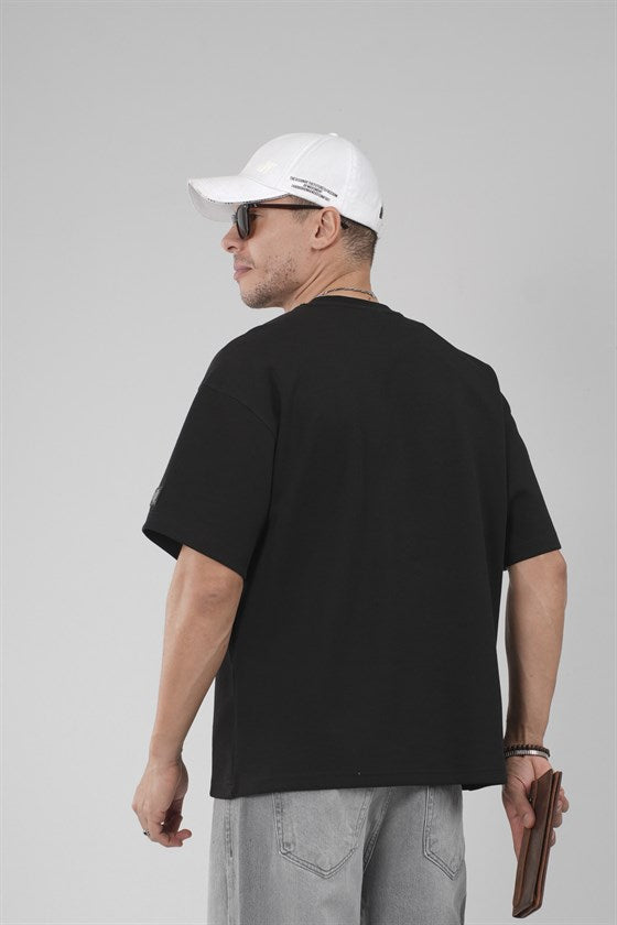 Image of Crew Neck Oversize Men's T-Shirt with Rhinestone Logo Detail