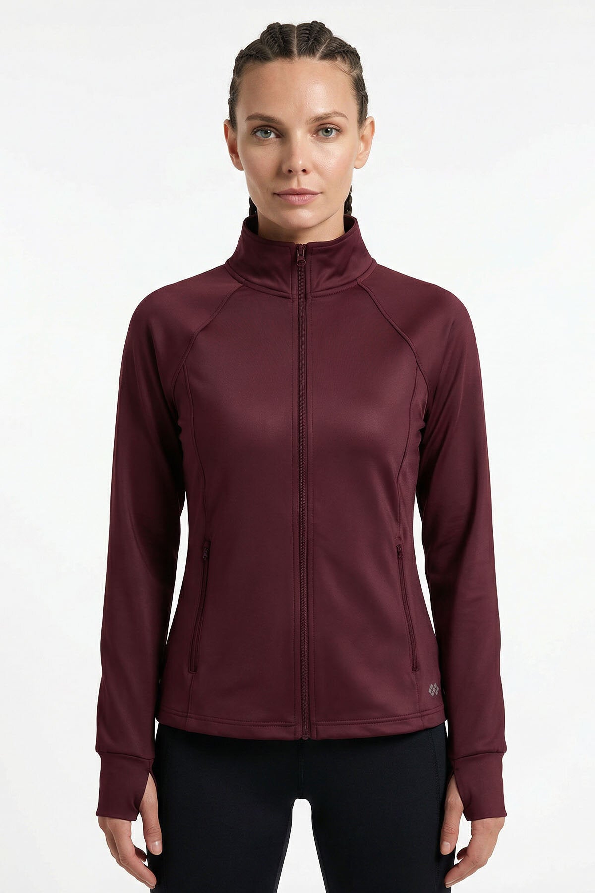 Image of Bordo Fermuarlı Dik Yaka Basic Rahat Form Kadın Koşu Ceketi - 97310