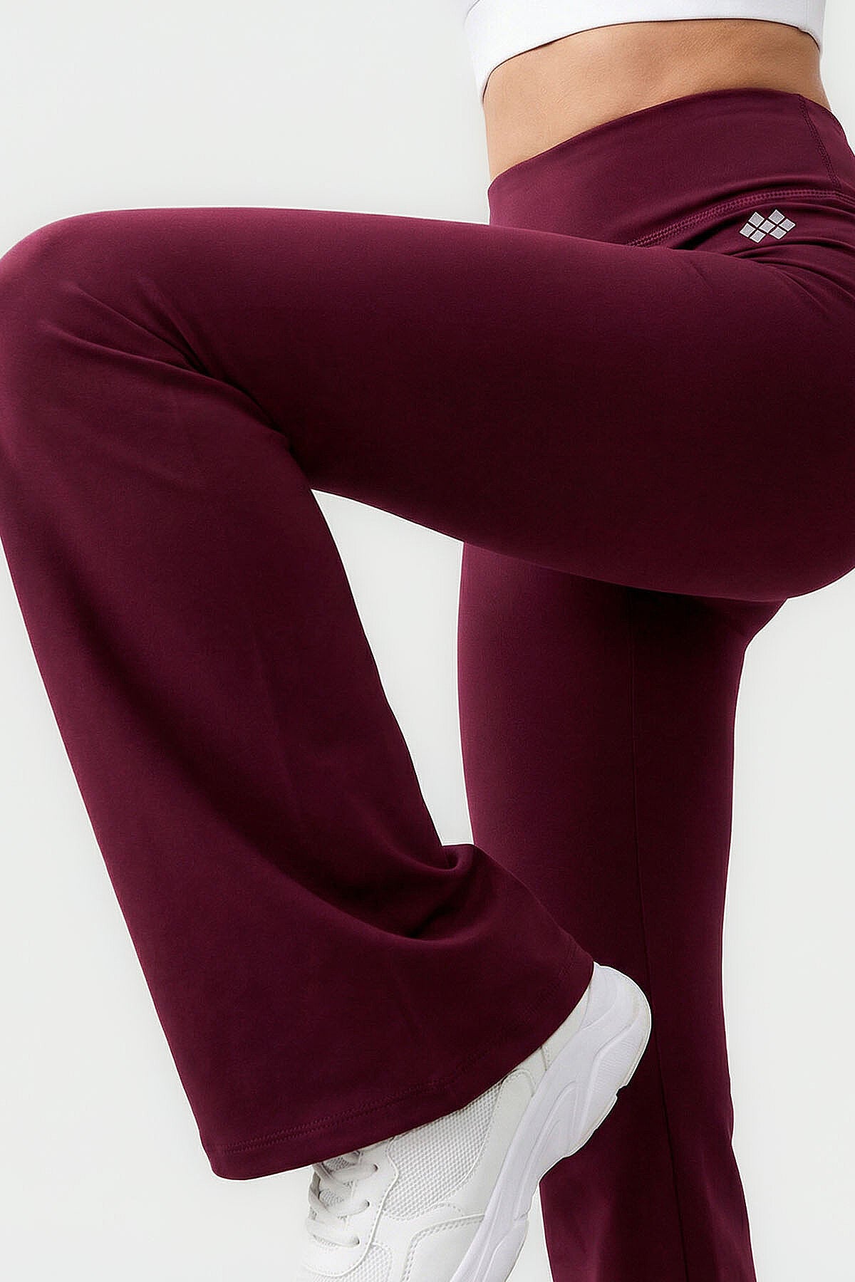 Image of Colanți sport evazați, flexibili, cu talie înaltă, bordeaux, pentru femei - 94686