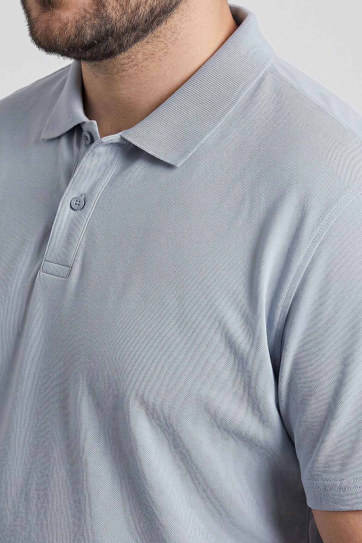 Image of Buz Mavi Polo Yaka Büyük Beden Battal Erkek T-Shirt - 88511
